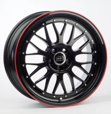 INFINY R1 8.5X18 5X114.3 ET35 67.1 NOIR BRILLANT BORD ROUGE